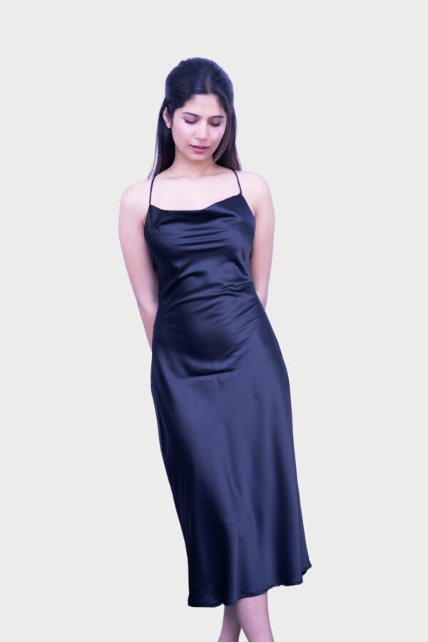 Cowl Satin Dress Black