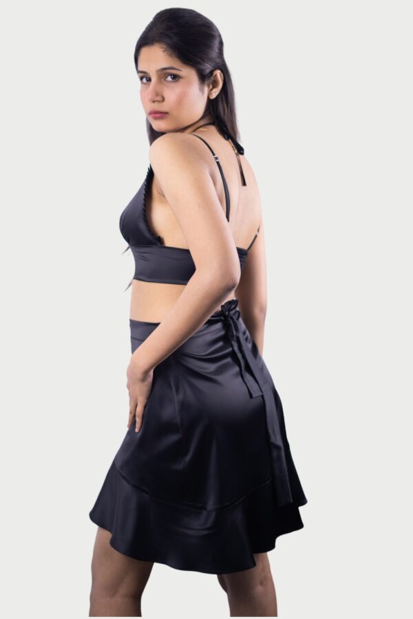 Black Ruffle Mini Satin Skirt - Image 3