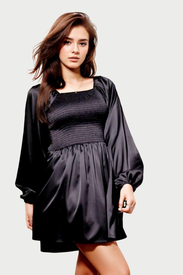 Black Satin Babydoll Mini Dress