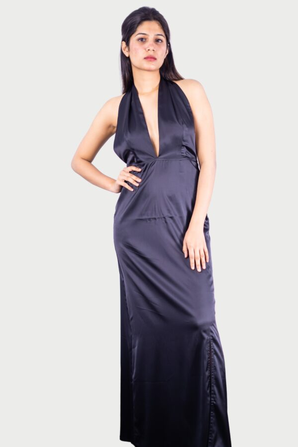 Long Satin Cowl Neck Dress