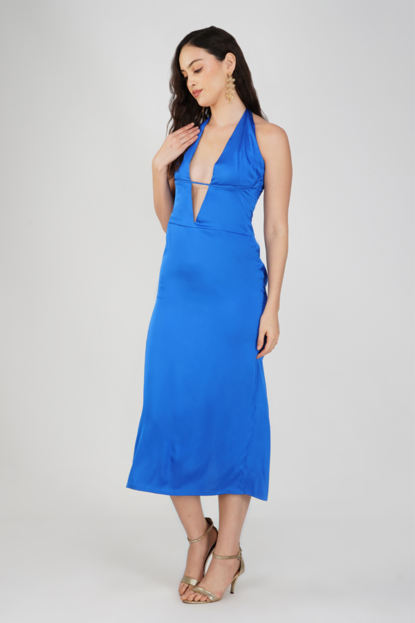 Satin long midi dress cutout