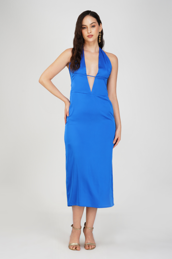 Satin long midi dress cutout