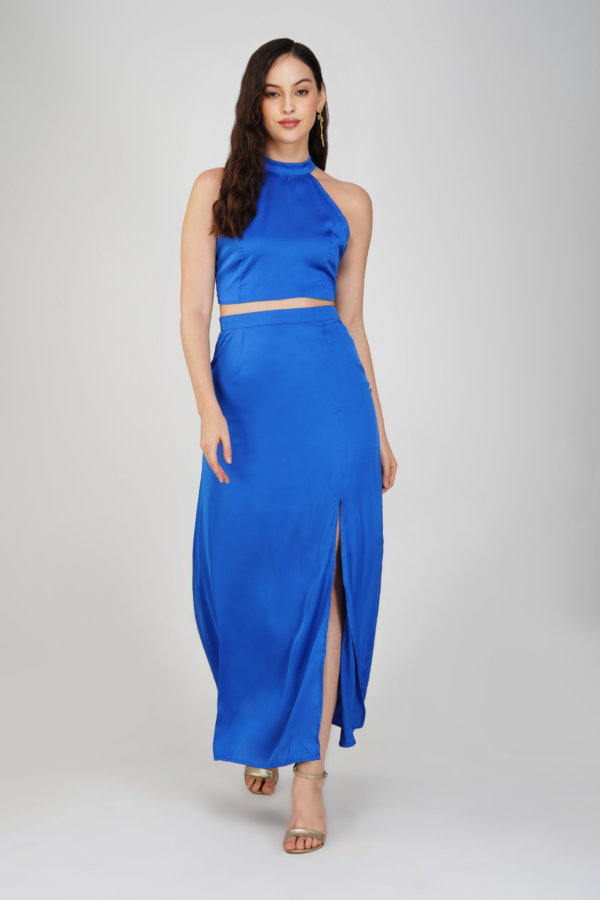 Satin Two-Pieces Halter Side Slit Dress