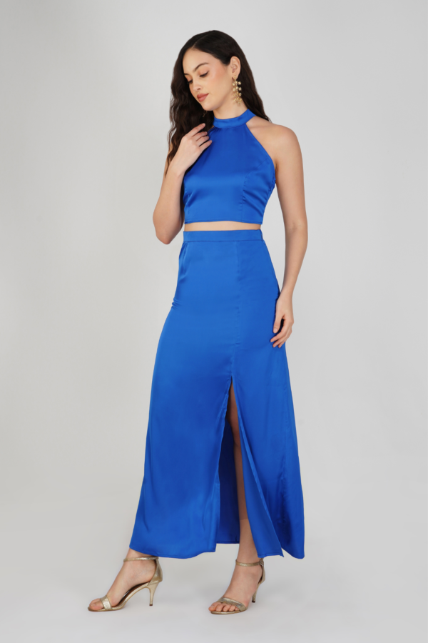 Satin Two-Pieces Halter Side Slit Dress