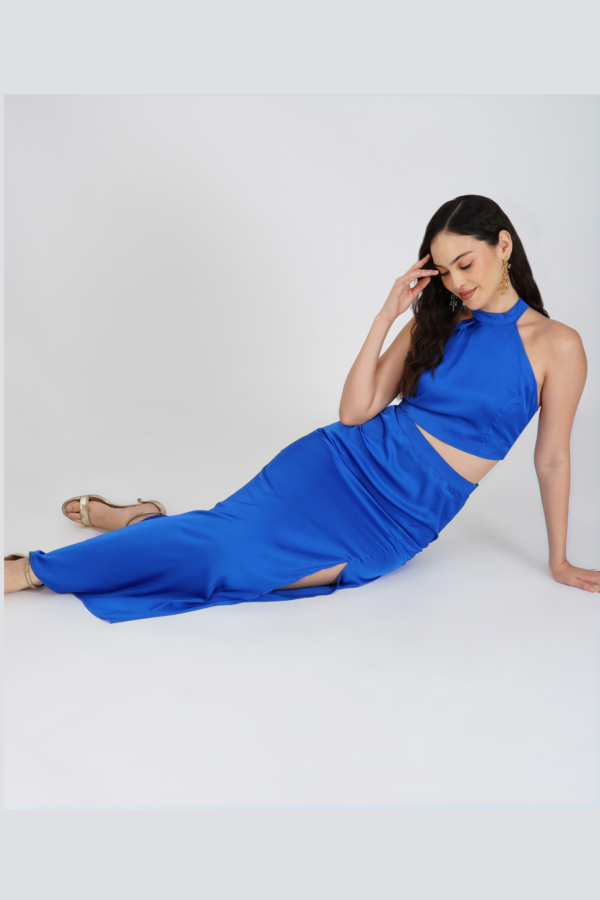 Satin Two-Pieces Halter Side Slit Dress