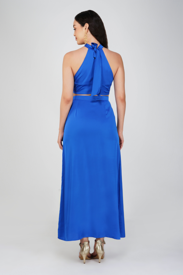 Satin Two-Pieces Halter Side Slit Dress